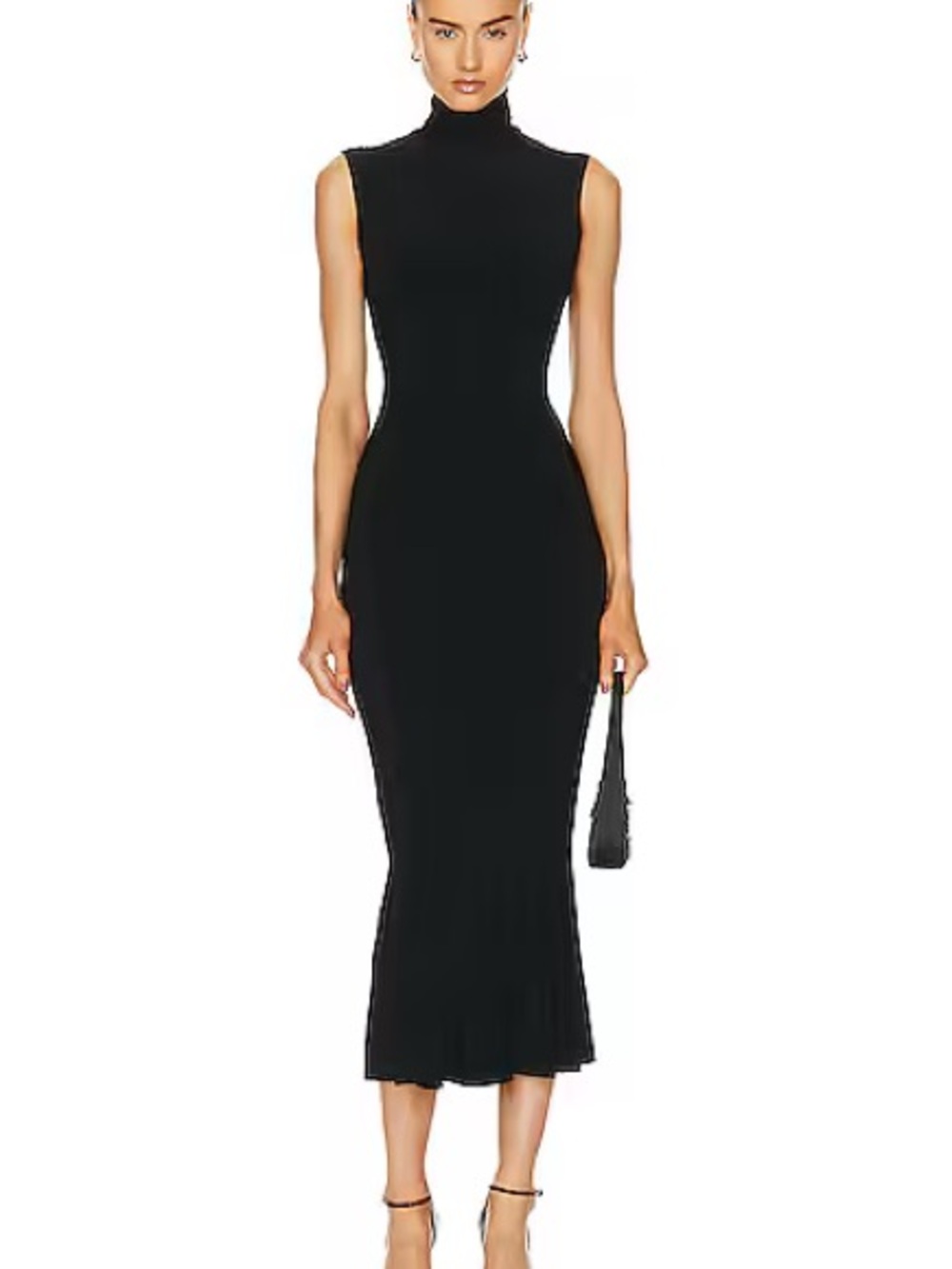 Norma Kamali Sleeveless Fishtail Dress Black XS NWT Mock Neck Bodycon Midi